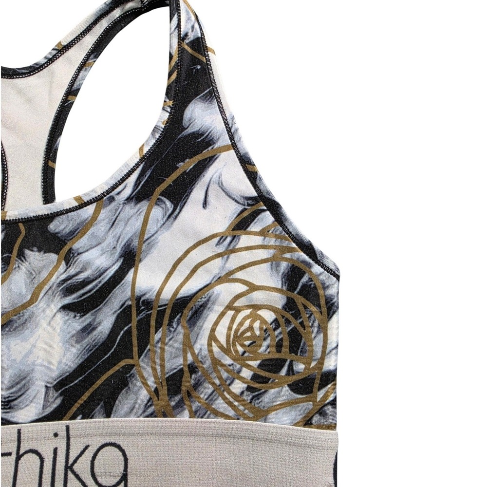 Athleisure Marble Print Sports Bra Black White Womens Large Ethika Racerback - Picture 3 of 7